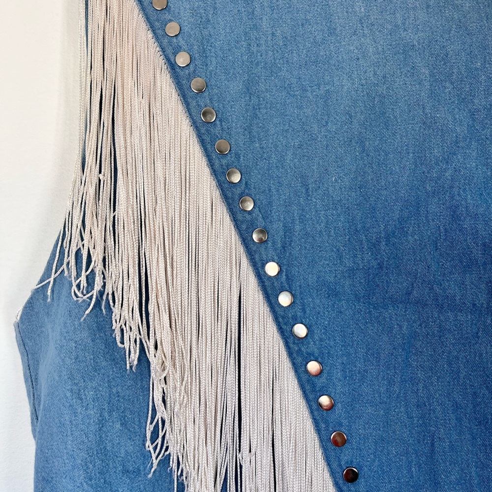 Epic Vintage Blue Denim Fringe Western Vest. Made in Canada - Picture 6 of 13